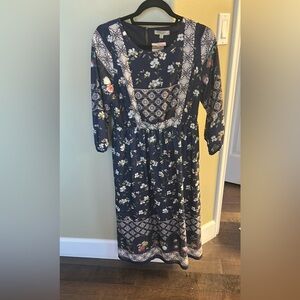 Polagram blue dogwood floral modest midi dress granny core size medium nwt